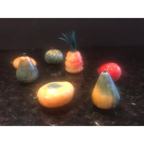1960's Alabaster Stone Fruit Italian Carved Marble Mid Century Décor Set of 7 - Picture 4 of 10
